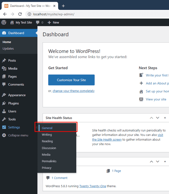 5 change site address in wordpress dashboard